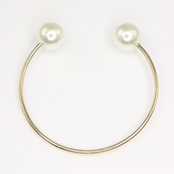 Gold Pearl Ended Cuff Bangle Bracelet Adia Kibur - Picture 1 of 6